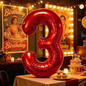 Party Love Confezione da 12 Palloncini Rossi Lucidi in Lamina Metallizzata, Alta Visibilità, Palloncino Numero Rosso N3 80cm - Product Image 6