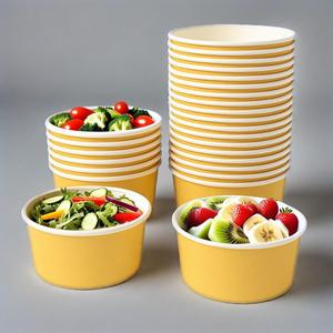 Impression personnalisée jetables 520Cc 1000Cc salade de fruits bols en papier bicolore papier tasse et bol ensemble avec couvercle en plastique - Product Image 1