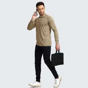 Camisa polo de manga comprida para homens com proteção UV branca polo de golfe da moda