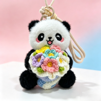 Porte-clés en peluche géant Panda créatif et mignon, série de fleurs colorées, avec fleur tricotée, personnalisable OEM ODM