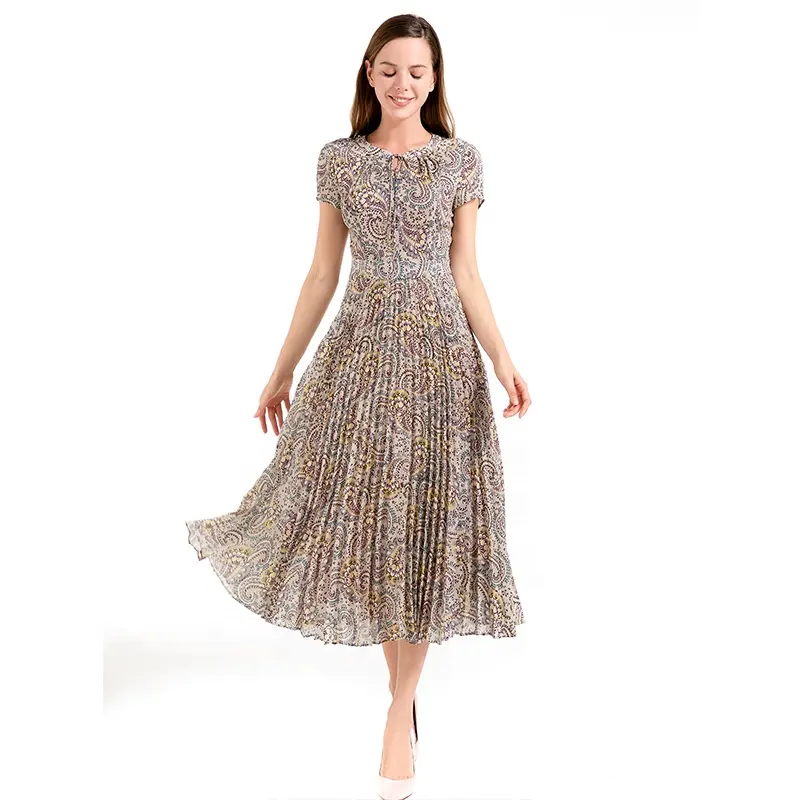D013 2021 여름 긴 이브닝 드레스 여성 캐주얼 인쇄 짧은 소매 느슨한 주름 맥시 드레스