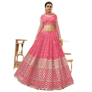 Lentejuelas rosas seductoras Georgette dama de honor Lehenga Choli con Dupatta para damas de honor - Product Image 1