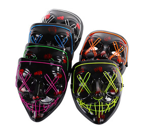 Masque d'Halloween effrayant au design nouveau de Nicro, masque facial en forme de V sanguin, lumineux au néon, qui brille dans le noir, masque de fête à lumière froide LED - Product Image 5