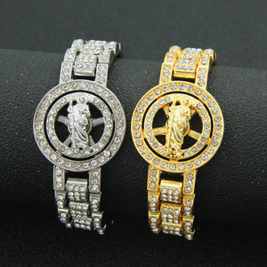 DUYIZHAO Hip Hop Iced Out Miami cadena de eslabones cubanos pulsera de reloj giratoria Jesús correa de reloj pulsera para hombres y mujeres joyería - Product Image 5