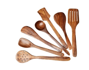Juego de Utensilios de Cocina de Madera Natural de 7 Piezas, 35.56 cm, Antiadherentes, Aptos para Lavavajillas y Microondas, Espátulas, Cucharas, Herramientas de Cocina - Product Image 1