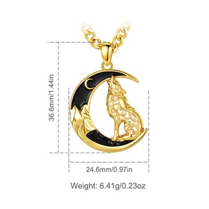 Collar con Colgante de Lobo Vikingo de Cobre Chapado en <span class=keywords><strong>Oro</strong></span> de <span class=keywords><strong>24K</strong></span> con Obsidiana y Dije de Luna Creciente de Mitología Nórdica al por Mayor - Product Image 2