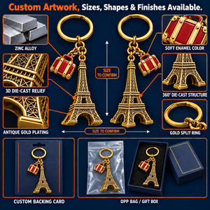 Llavero de Metal Fundido a Presión con Diseño 3D Personalizado de la Torre Eiffel y Colgante de Maleta Esmaltado OEM ODM - Product Image 4