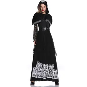 Elegant black adult women horror female ghost bride carnival dress Vampire bride dark tied witch dress women's clothing