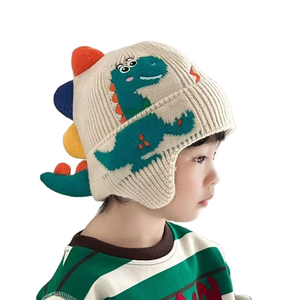 Gorros de Invierno con Orejeras de Dinosaurio para Niñas, Gorros Tejidos Cálidos para Bebés, Gorros de Algodón para Niños para la Playa - Product Image 1