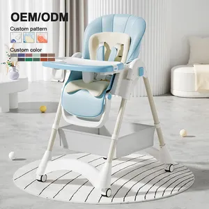 New Arrivals Multi-Function Modern OEM Foldable Plastic Portable Baby Dining Feeding High Chair With Wheel