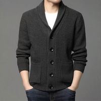 Chemise tricotée décontractée pour homme automne/hiver pull boutonné épais col en V marine couleur unie style manteau anti-rides logo