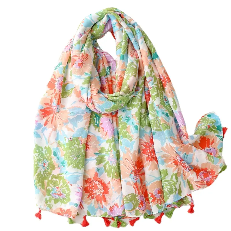 Wholesale 2023 new spring custom made scarves stylish flower printed women's scarf shawl shawls for evening dresses