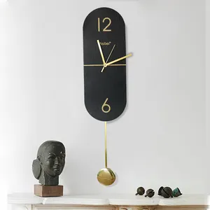 Yaratıcı duvar saati doğal siyah kayrak taş saat ev dekor için sessiz duvar saati pil işletilen oval şekil
