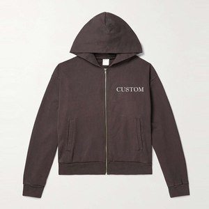 Boxy Zip up Y2k Men Hoodie Distressed Organic Cotton Pullover Full Zip Hoodie Custom 500 Gsm Heavyweight Zip Hoodie Manufacturer - Product Image 2