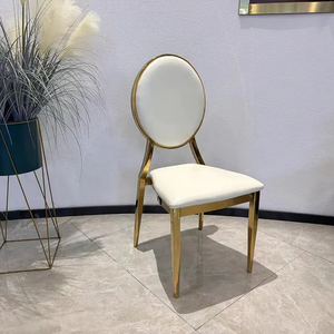 Meubles d'hôtel de haute qualité à dossier rond brillant chromé métal doré fer PU <span class=keywords><strong>coussin</strong></span> siège Banquet chaises d'événement - Product Image 3
