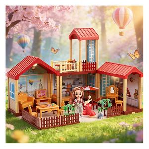 Plastic Doll House Assembly Model with Furniture Balcony <b>Pool</b> <b>Slide</b> Elevator Pretend Play Gift for Unisex PVC - Product Image 1