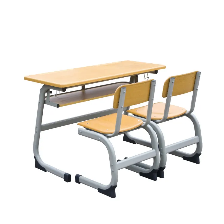 Hot sales middle school Double students desk classroom table and chair with height adjustable for students
