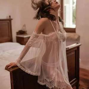 Women's Temptation Hot See-Through Nightgown Sexy Suspender Pajamas Lace <b>Light</b> Control Level Washed Techniques 100% Nylon - Product Image 3