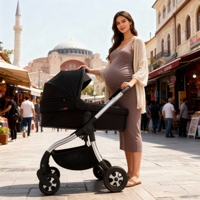Poussette bébé multifonctionnelle pliable 3 en 1 de luxe avec chariot portable en aluminium pour nourrisson, pour les sorties, les courses et l'usage quotidien