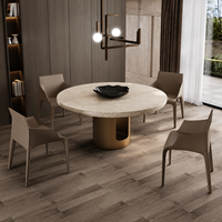 Table à manger ronde moderne et durable en marbre artificiel, base en acier carbone, mobilier de salle à manger de luxe pour la maison, l'hôtel et le restaurant