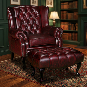 Chesterfield Wing Chair+Ottoman Sofa BAS PARIS a Living <b>Room</b> Classical Modern Furniture Leather Fabric Luxurious Malaysia - Product Image 3