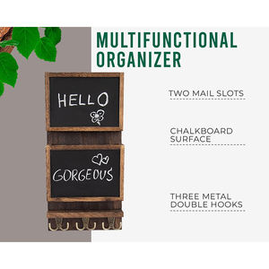 Organisateur de trieur de courrier rustique à 2 fentes 3 crochets à double clé support mural <span class=keywords><strong>en</strong></span> bois support de courrier <span class=keywords><strong>tableau</strong></span> noir Surface entrée bac de rangement - Product Image 3