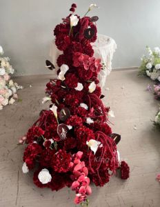 Fila <span class=keywords><strong>di</strong></span> <span class=keywords><strong>Fiori</strong></span> Artificiali Rosa e Rossi con Sfera Floreale, Set per Tavolo da Matrimonio con Sfondo Floreale, Decorazione per Arco e Scaffale - Product Image 5