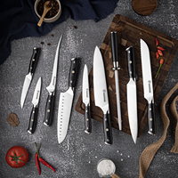 Ensemble de Couteaux de Chef Grandsharp en Acier à Haute Teneur en Carbone, Couteaux de Cuisine Chef Désosser Hachoir à Viande Santoku Office avec Manche en Pakkawood