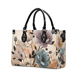 Bolso de mano de cuero PU con estampado floral de naturaleza para mujer POD Dropship Luxury Lady Tote Bag - Product Image 1