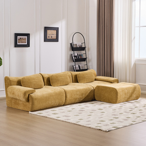 L Shape Modular Sectional <b>Sofa</b> Fabric Cushion Back Padded Arm Contemporary Living Room <b>Set</b> With Ottoman - Product Image 1