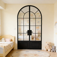 Puerta de Vidrio con Marco Arqueado Negro Minimalista, Fabricada en China, con Recubrimiento en Polvo, Puerta de Aluminio Estrecha para Sala de Estar