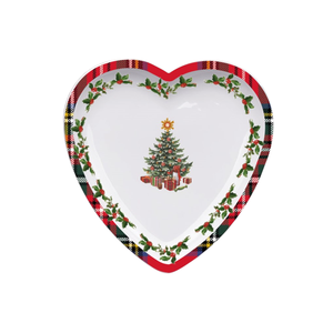Piatto Piatto in Porcellana a Forma di Cuore Scozzese 25x25 H.3 CM con Decorazione Natalizia - Product Image 1