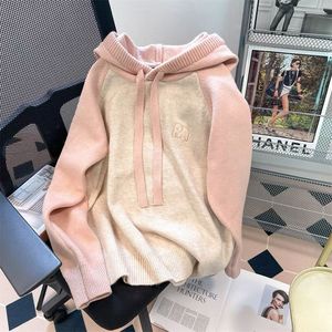 Milky Soft Color Blocked Hooded Sweater Women Loose Full Sleeve Anti Pilling Knitwear <b>Cardigan</b> - Product Image 1