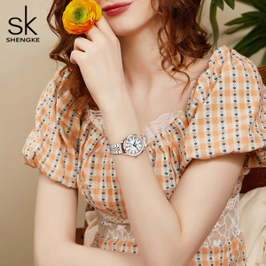 Shengke Estilos de moda Relojes de cuarzo para mujer Marca superior Señoras Correa de reloj de acero inoxidable Mujer Mejores regalos Reloj - Product Image 3
