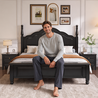 Lit à baldaquin Timberight en chêne massif américain, taille King, avec tête de lit réglable, rangement, pliable, ensemble de chambre écologique
