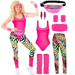 Costume de disco vintage des années 80 pour femmes, 7 pièces, justaucorps vert néon, ensemble de leggings, survêtement athlétique pour cosplay, fête à thème - Product Image 4