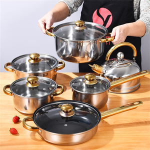 Wholesale Custom Color Stainless Steel Non-Stick Pan <b>Set</b> Gold Handle Dishwasher Oven Safe Eco-Friendly <b>Cookware</b> <b>Set</b> - Product Image 2
