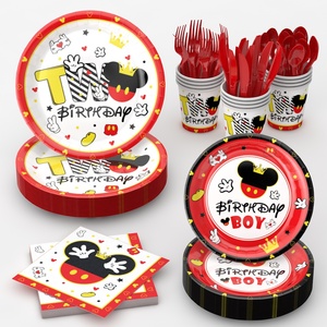 Negro Rojo <span class=keywords><strong>Mickey</strong></span> 1th Fiesta de cumpleaños Suministros decorativos Bandeja de papel desechable Vaso de papel Traje decorativo - Product Image 6