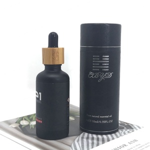 บรรจุภัณฑ์เครื่องสำอาง ขวดแก้วหยดขนาด 30 มล. สีดำด้าน สำหรับเซรั่มและน้ำมันหอมระเหย ฝาไม้ไผ่พิมพ์ลาย พร้อมหลอดกระดาษเปล่า - Product Image 2