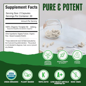 Cápsulas Orgánicas de Tongkat Ali para la Salud Masculina, Regulador <span class=keywords><strong>Hormonal</strong></span> <span class=keywords><strong>Natural</strong></span> que Mejora la Energía y el Rendimiento Corporal - Product Image 4