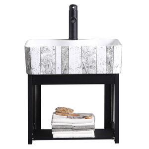 Lavabo de pared para apartamento pequeño, soporte de acero inoxidable a prueba de humedad con cerámica integrada para balcón y baño - Product Image 1