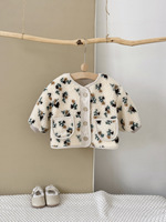 Manteau d'hiver 2026 pour bébé fille, imprimé petites fleurs, épais, boutonné, en peluche, chaud, vêtements pour enfants