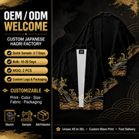 Kimono Cardigan Unisexe Personnalisé à Étiquette Privée, Imprimé en 3D, Motif Vague Ukiyo-e, Robe Haori Japonaise à Manches 3/4, OEM ODM Personnalisable, Été