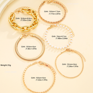 Parure de bijoux main pour femme Vente en gros Hyperbole 6Pcs/Set Kit bracelet chaîne alliage or perle - Product Image 2