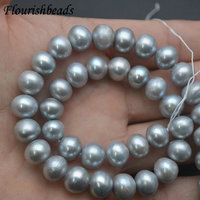 Offre Spéciale à la mode naturel d'eau douce gris 9mm perle plat forme ronde perles en vrac pour femmes hommes bijoux collier Bracelet fabrication