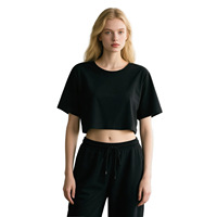 Crop top pour sports de plein air, danse, yoga, 100% coton, coupe ample sexy, fitness, manches courtes, t-shirts courts pour femmes