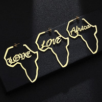 Boucles d'oreilles pour femmes Bijoux en acier inoxydable Lettre de l'amour Carte d'Afrique Boucles d'oreilles