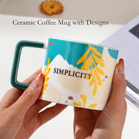Yeni tasarım 12oz renkli iç sırlı baskılı Modern düz seramik Latte çay kahve fincanı kupa 2024