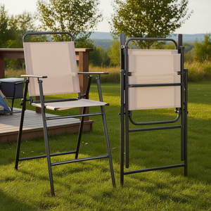 Ensemble de 2 chaises de patio pliantes à hauteur de bar avec accoudoirs, cadre en aluminium beige, tissu en polyester, pour usage extérieur et jardin - Product Image 2