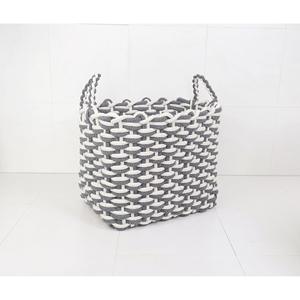 Panier en corde de coton tressé avec poignées blanc et gris 34x30x40cm - Product Image 1
